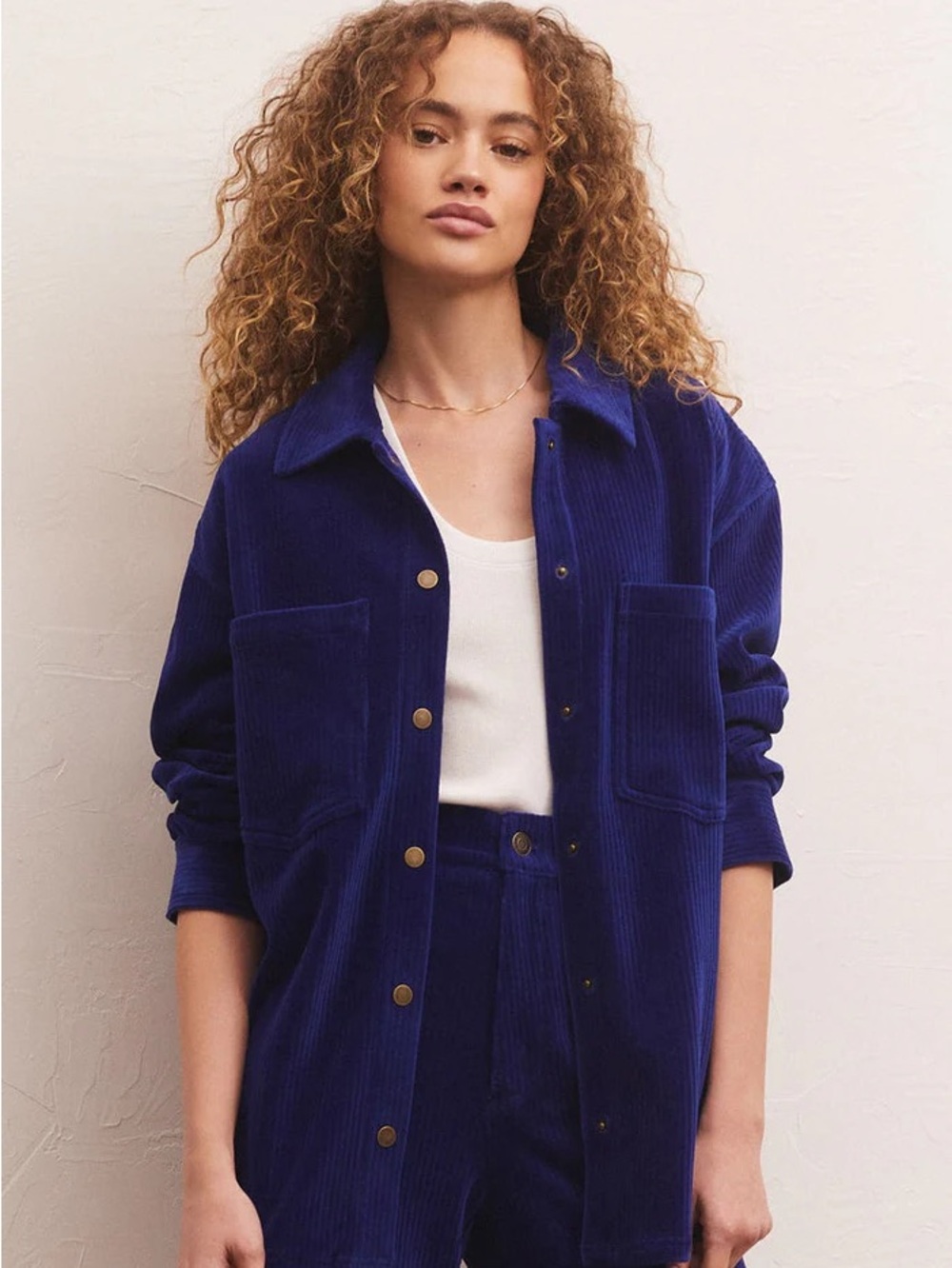Z Supply Union Knit Cord Jacket in Sapphire Blue